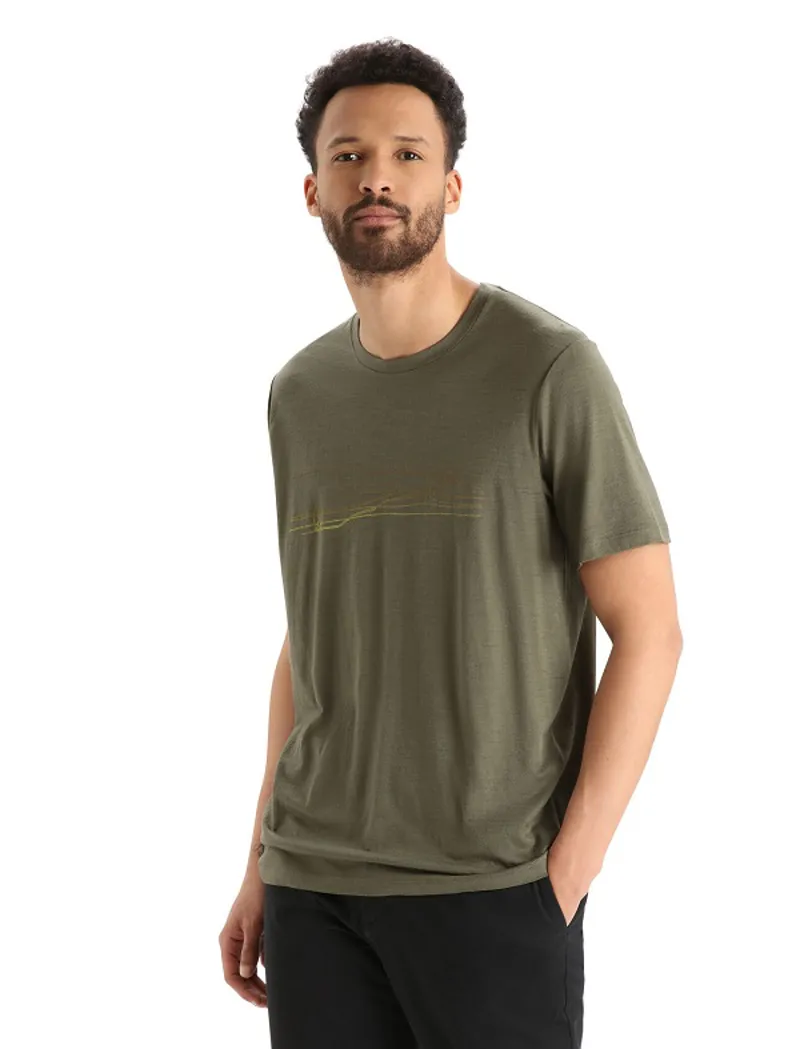 Icebreaker Mens Merino Tech Lite II Short Sleeve Tee Ski Stripes Loden-1